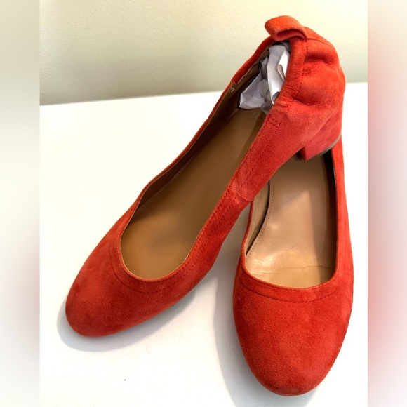 J.CREW Anya Suede Leather Block Heel Shoes Tomato Orange Red Slip Ons #H7806 - Picture 3 of 13